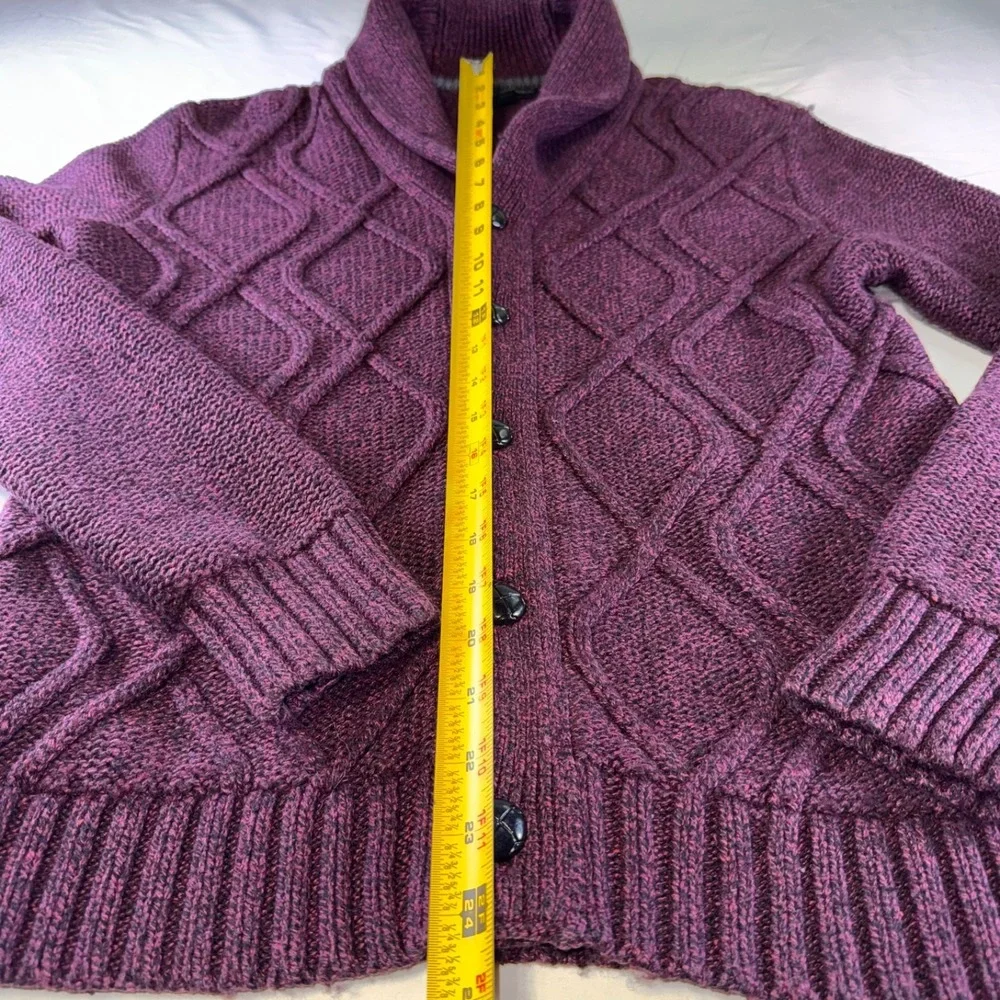 Banana Republic Cardigan Cable Knit Shawl Collar Mens Size Small Leather Buttons